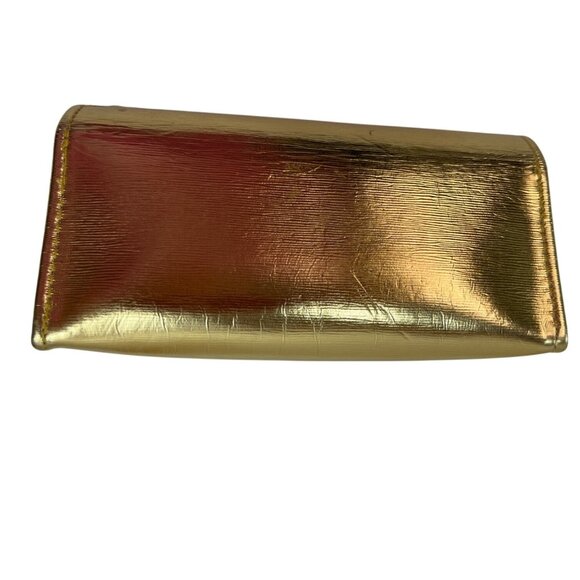 Tory Burch Gold Metallic Structured Clutch With Velvet Lining & Brass Details 2s - Picture 2 of 8